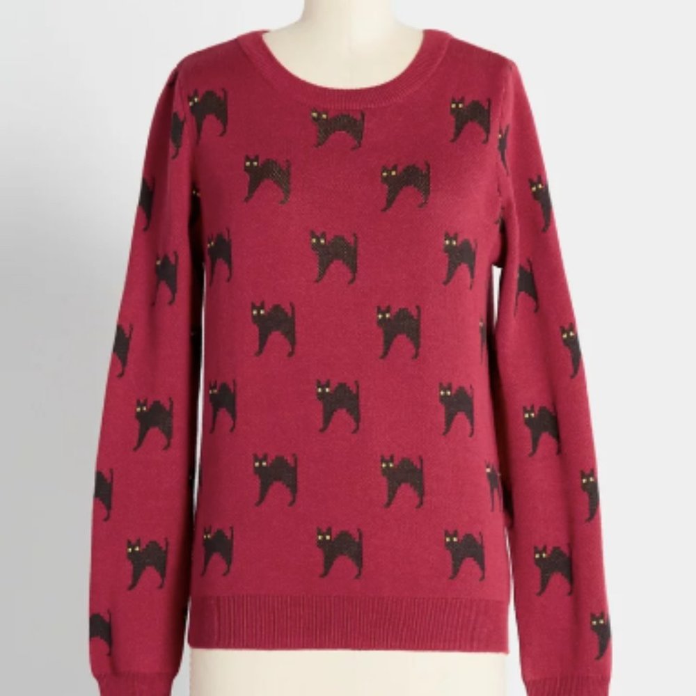 Modcloth Halloween Cat Pullover Sweater